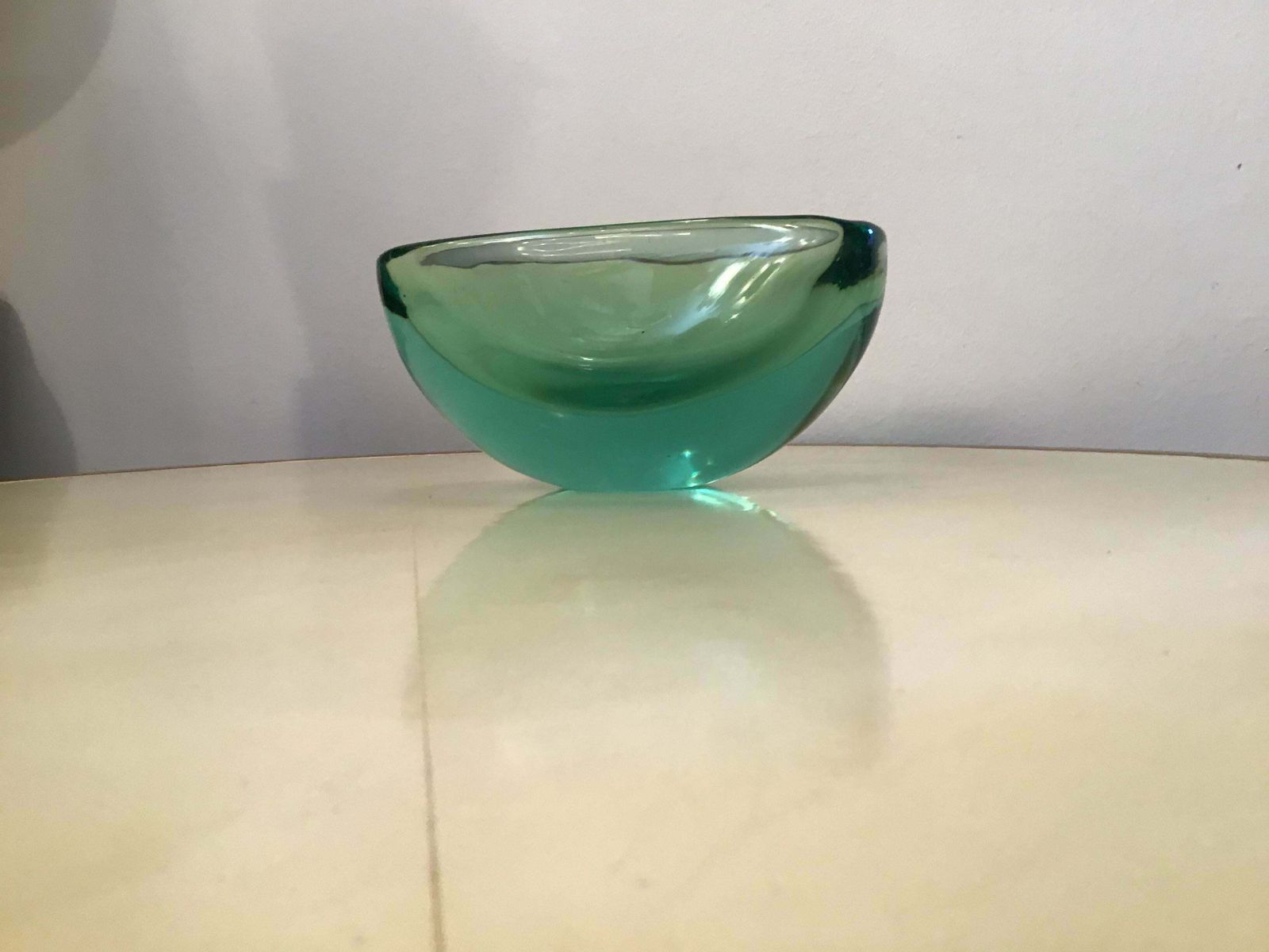 Archimede Seguso Oval Bowl, Green Submerged Glass Centrepiece, 1950 photo 2531.0