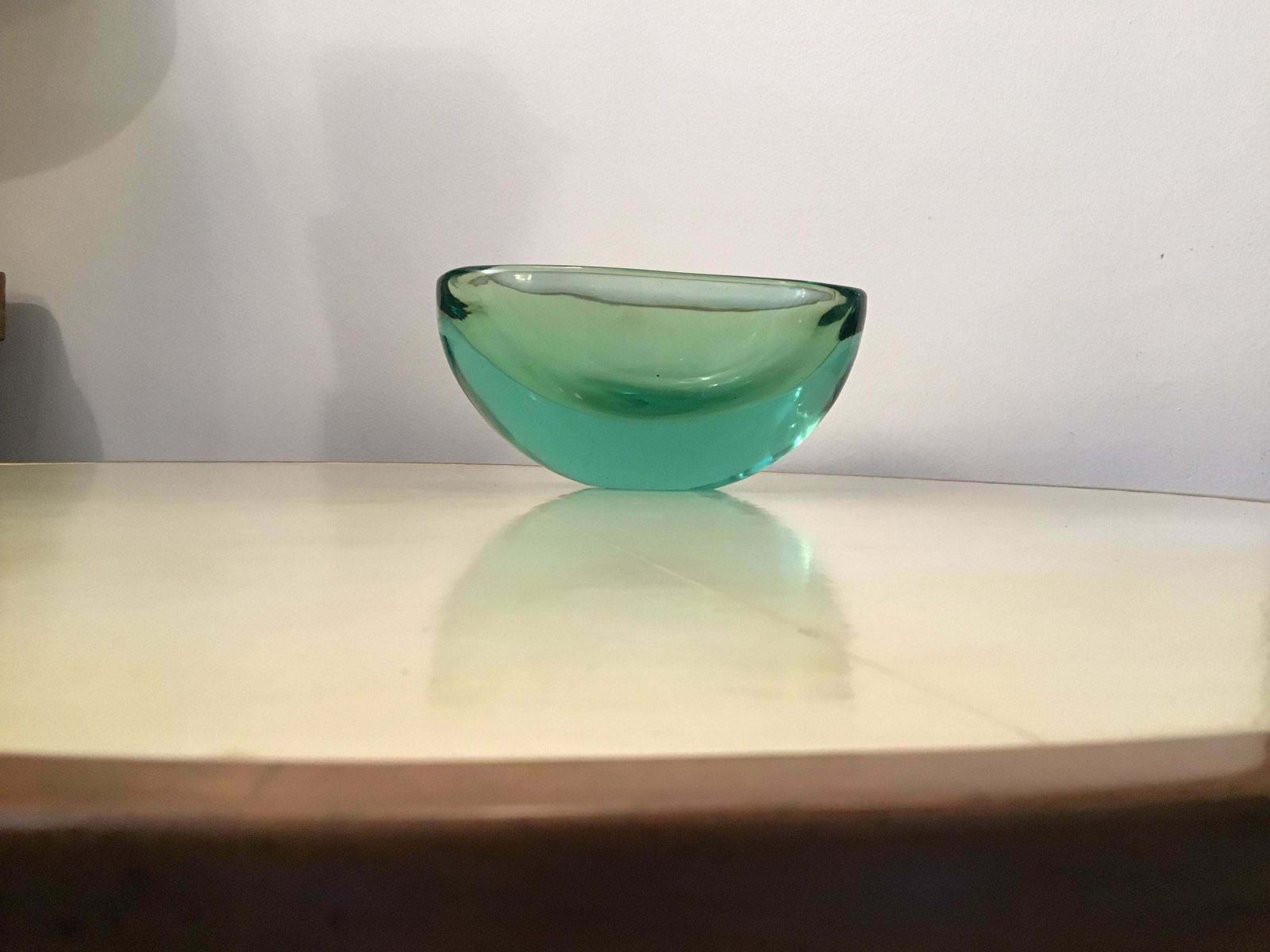 2531.0 Archimede Seguso Oval Bowl, Green Submerged Glass Centrepiece, 1950 photo