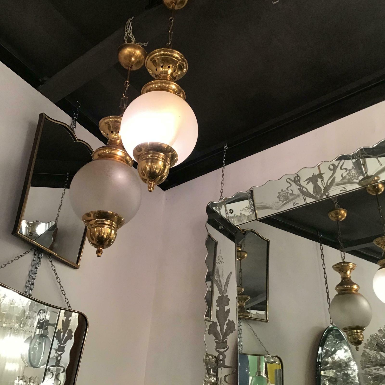 Azucena Luigi Caccia Dominioni Couple Chandelier Brass Glass 1950 Italy photo vinterior