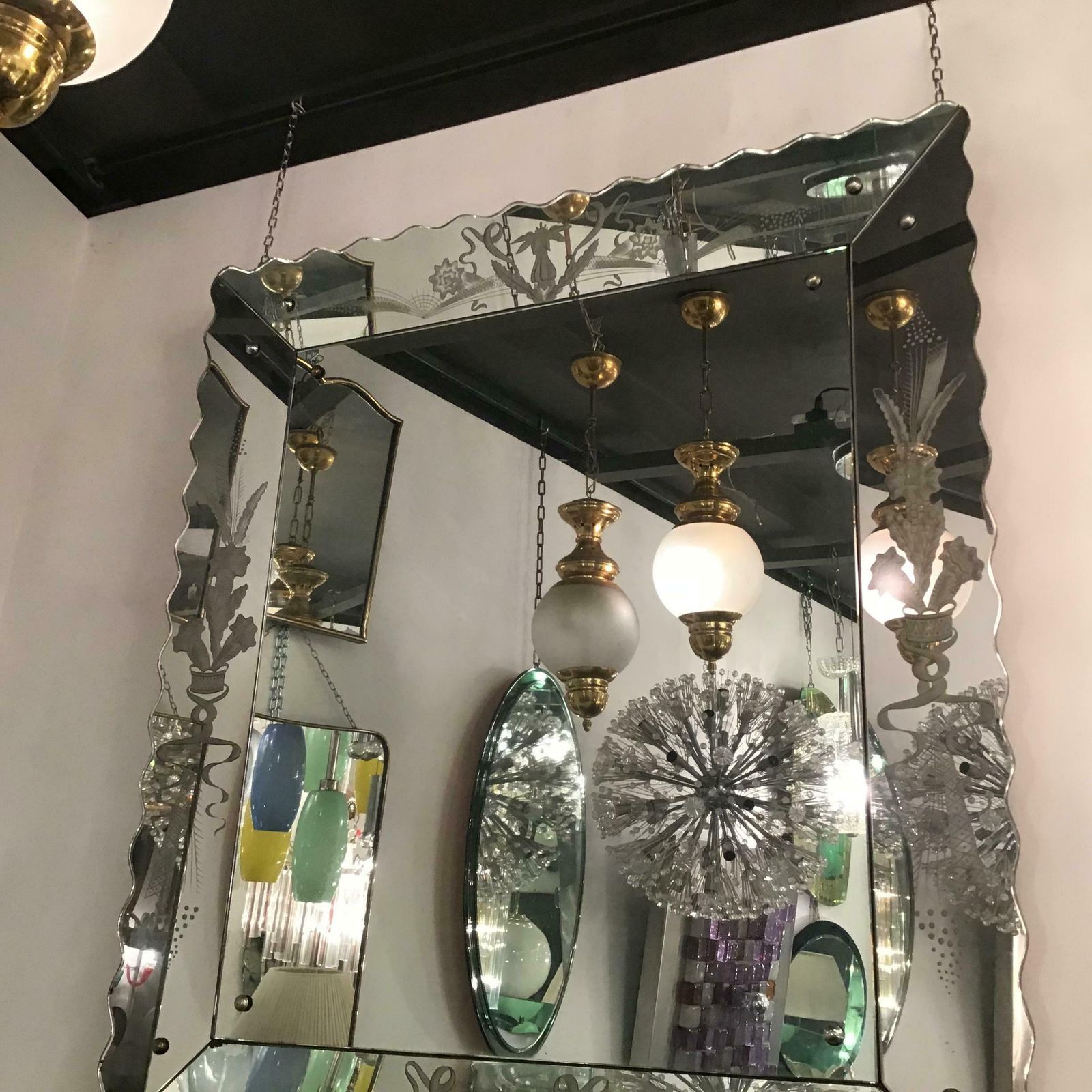 photo furniture Azucena Luigi Caccia Dominioni Couple Chandelier Brass Glass 1950 Italy
