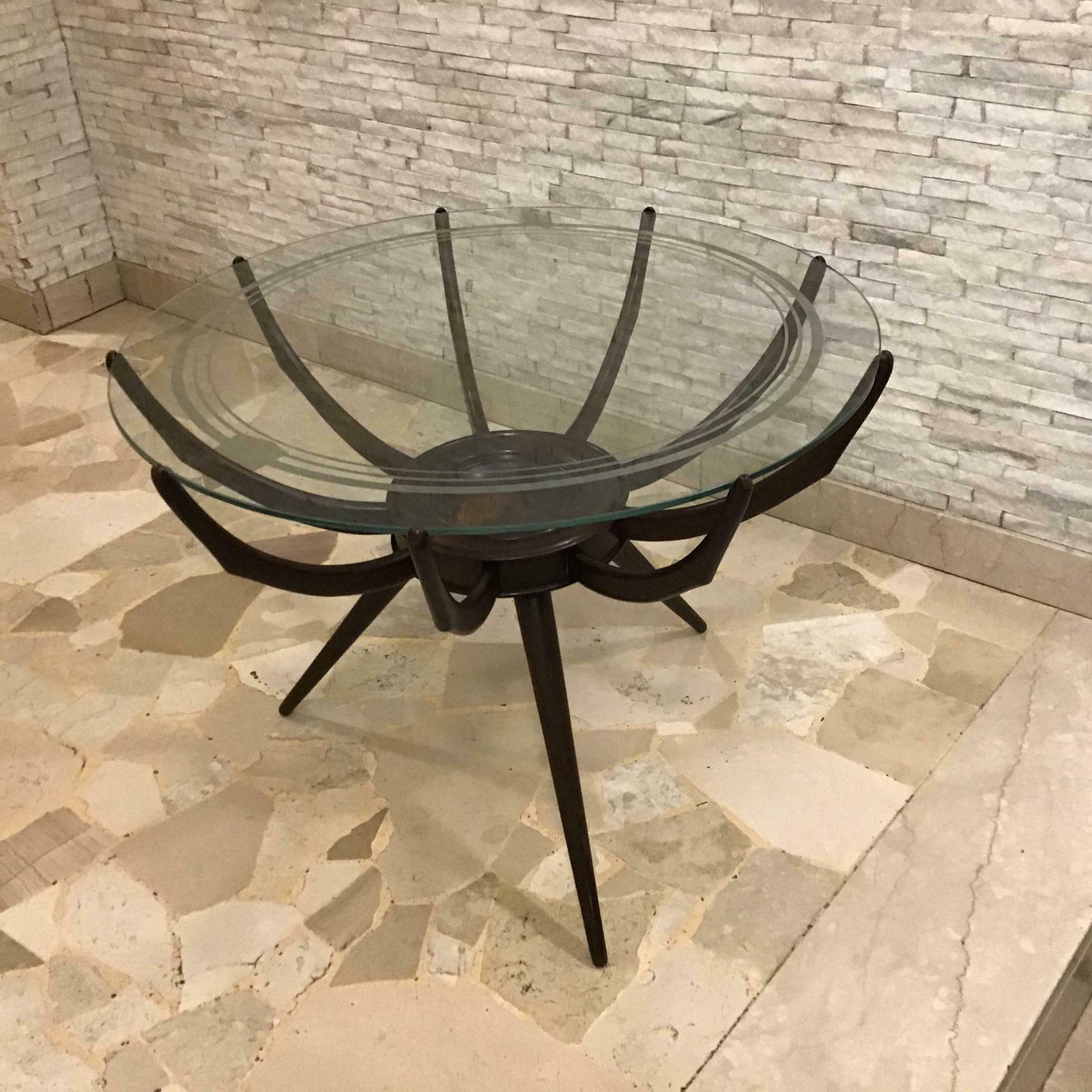 Carlo De Carli Coffee Table Wood Glass 1950 Italy photo for sale