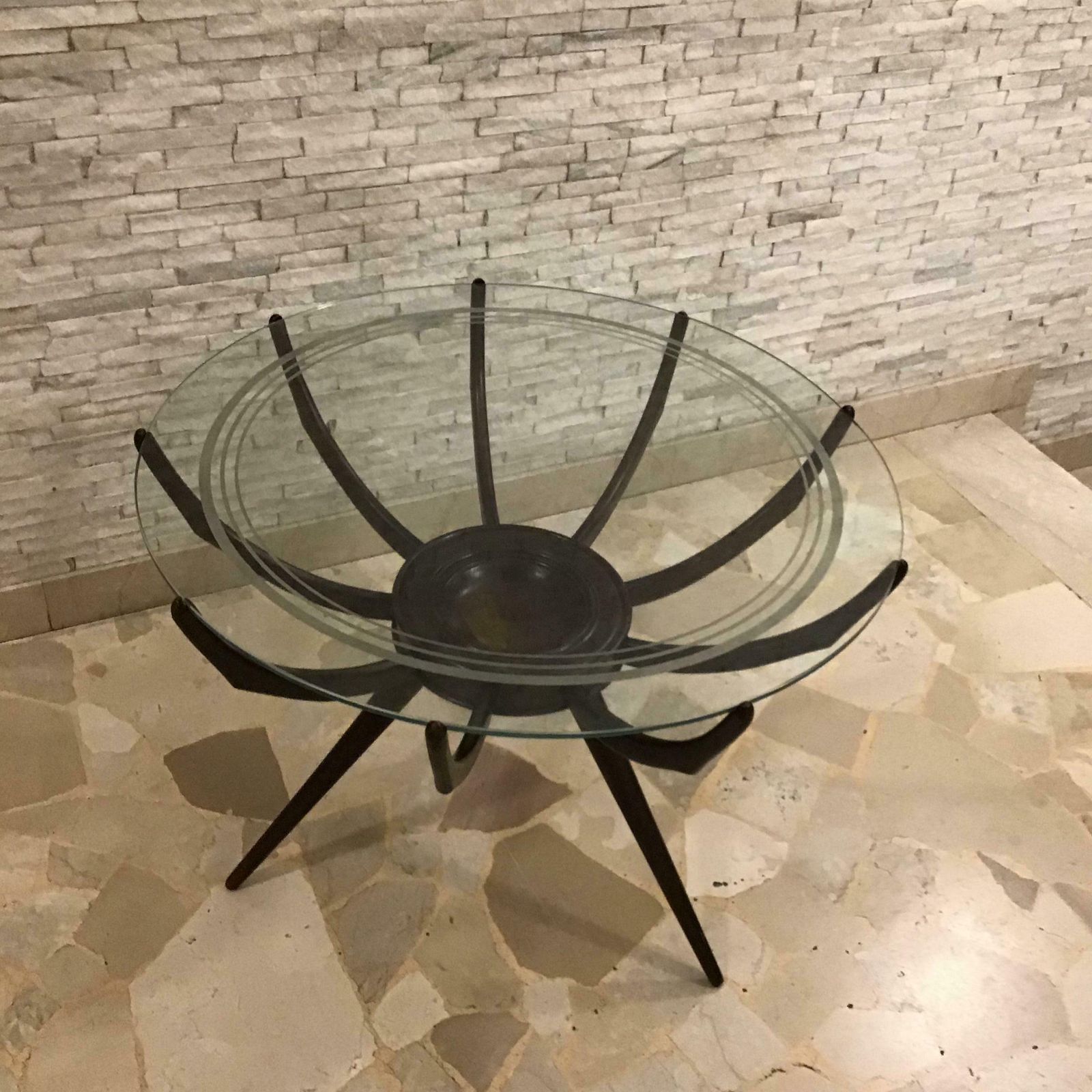 photo vintage Carlo De Carli Coffee Table Wood Glass 1950 Italy