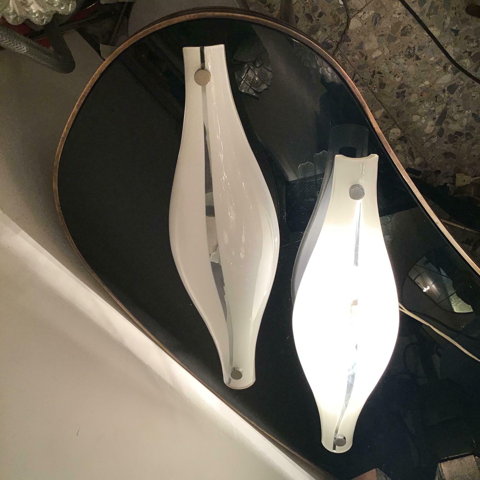 photo for sale Vistosi Sconces Murano Glass Metal Crome 1960 Italy