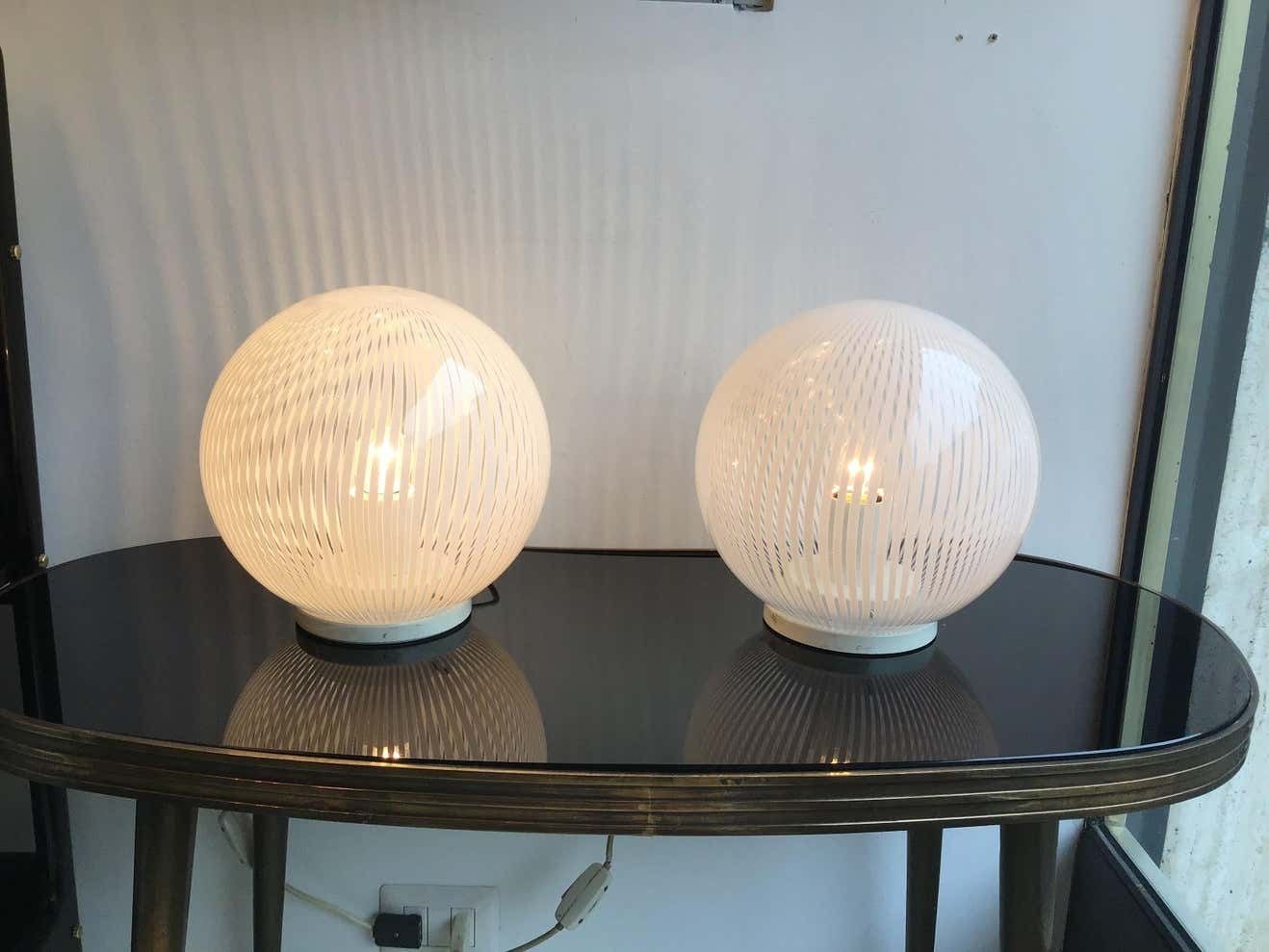 Venini Table Lamps Couple Murano Glass Metal, 1965, Italy photo furniture