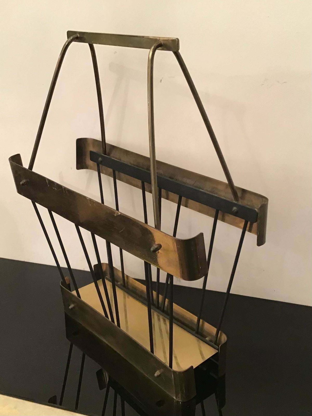 Romeo Rega Brass Iron Magazine Rack 1970 Italy photo furniture