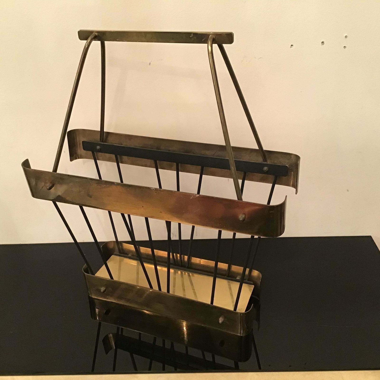 Home Decor Romeo Rega Brass Iron Magazine Rack 1970 Italy photo