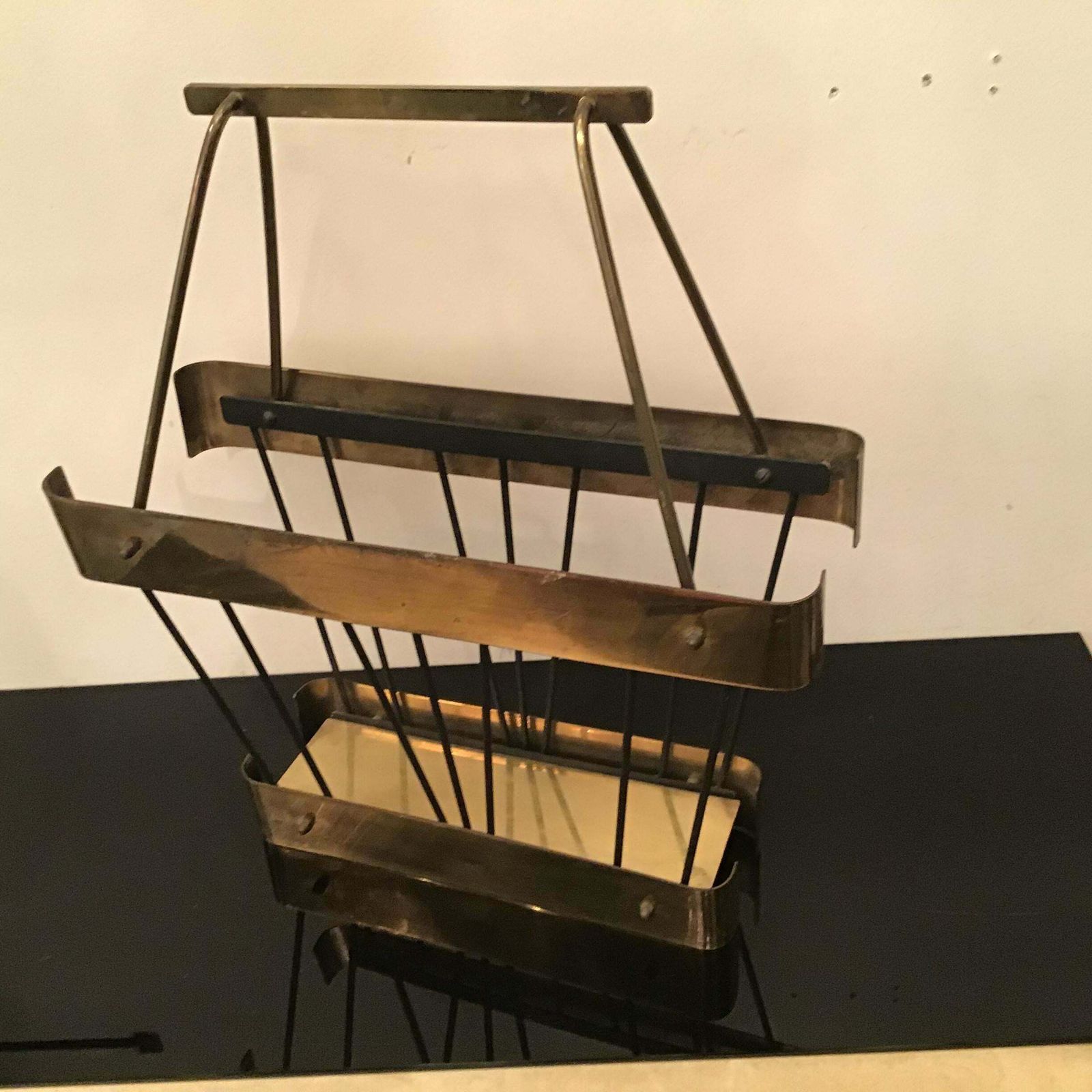 1447.0 Romeo Rega Brass Iron Magazine Rack 1970 Italy photo