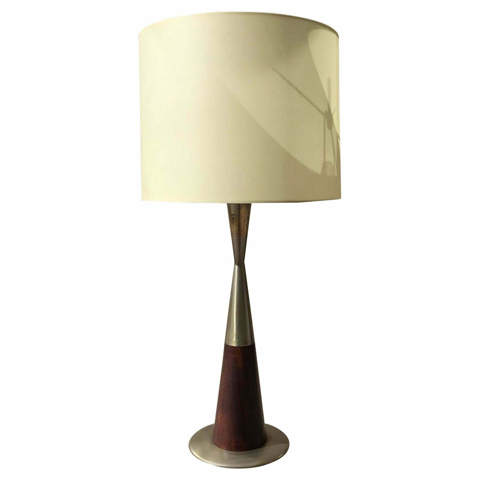 Stilnovo Table Lamp Metal Crome Wood Lampshade 1960 Italy