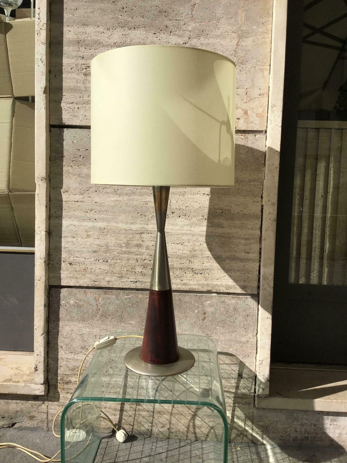 photo furniture Stilnovo Table Lamp Metal Crome Wood Lampshade 1960 Italy