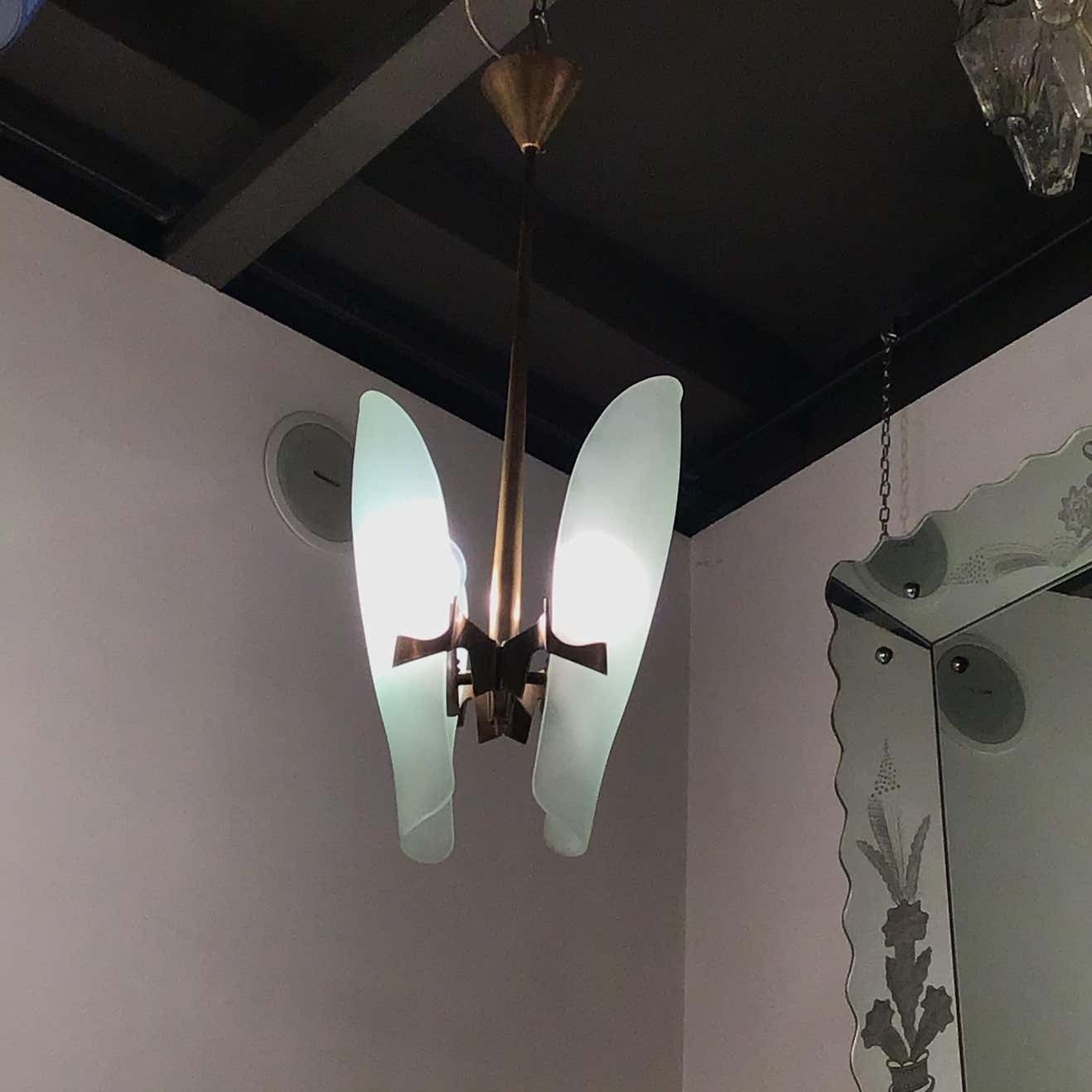 Fontana Arte Chandelier Brass Glass 1960 Italy photo Lighting