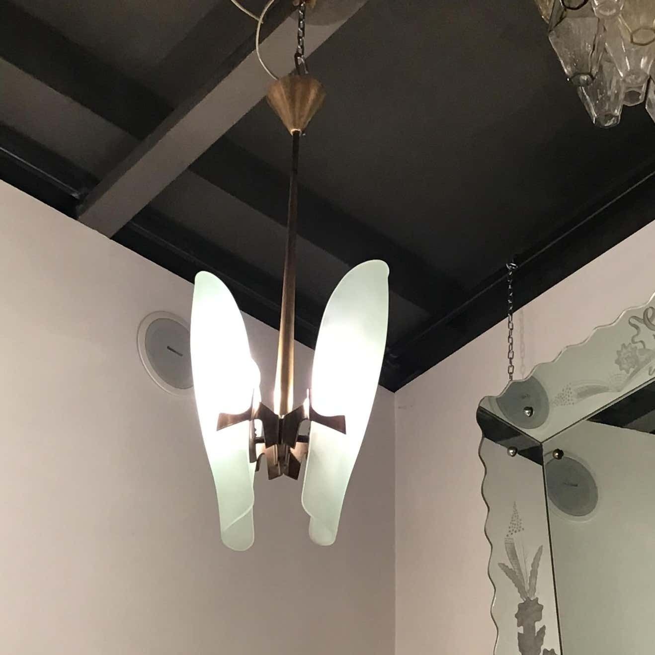Fontana Arte Chandelier Brass Glass 1960 Italy photo buy