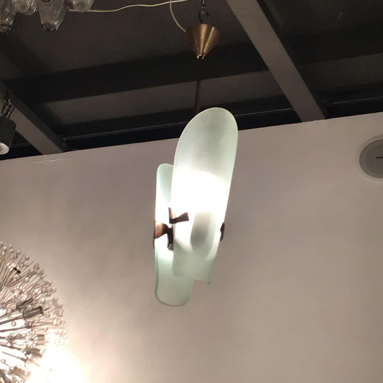 photo furniture Fontana Arte Chandelier Brass Glass 1960 Italy