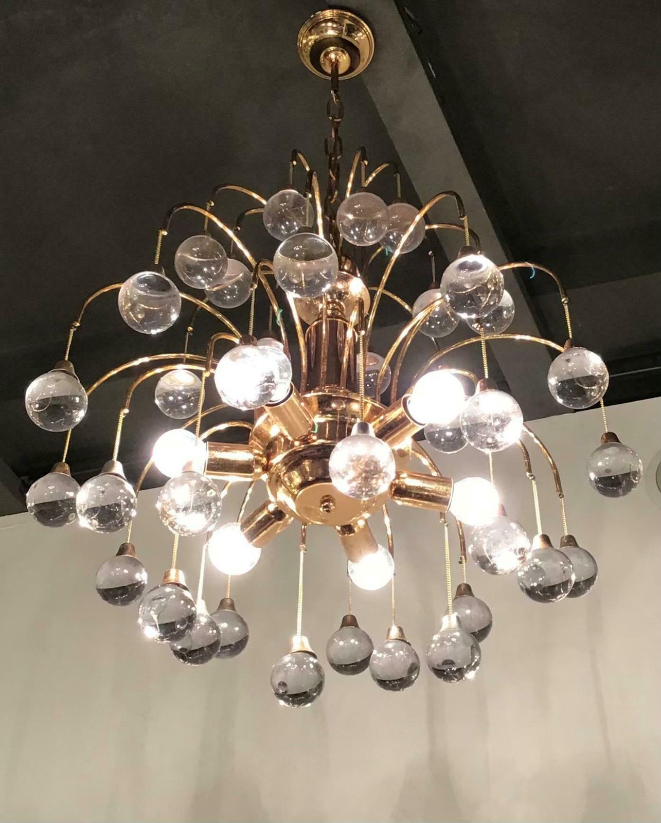 Sciolari Chandelier 6 Lights Brass Glass, 1955, Italy photo furniture