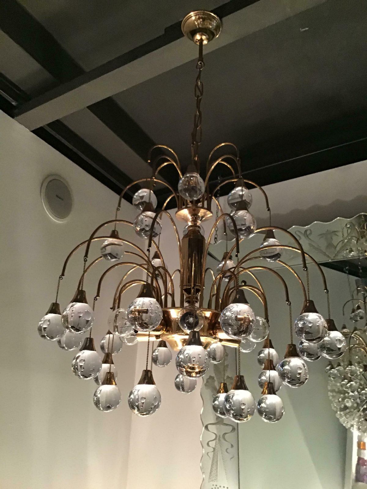 photo furniture Sciolari Chandelier 6 Lights Brass Glass, 1955, Italy