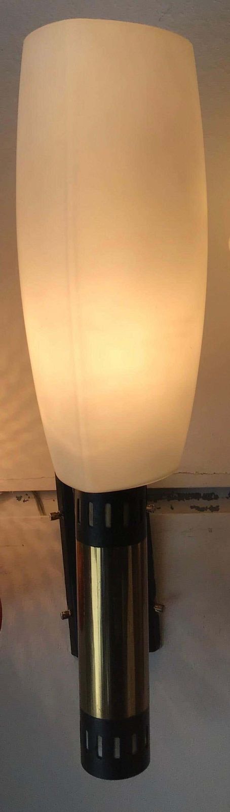 Stilnovo Style Sconces Iron Brass Wood Opaline Glass, 1950, Italy photo furniture