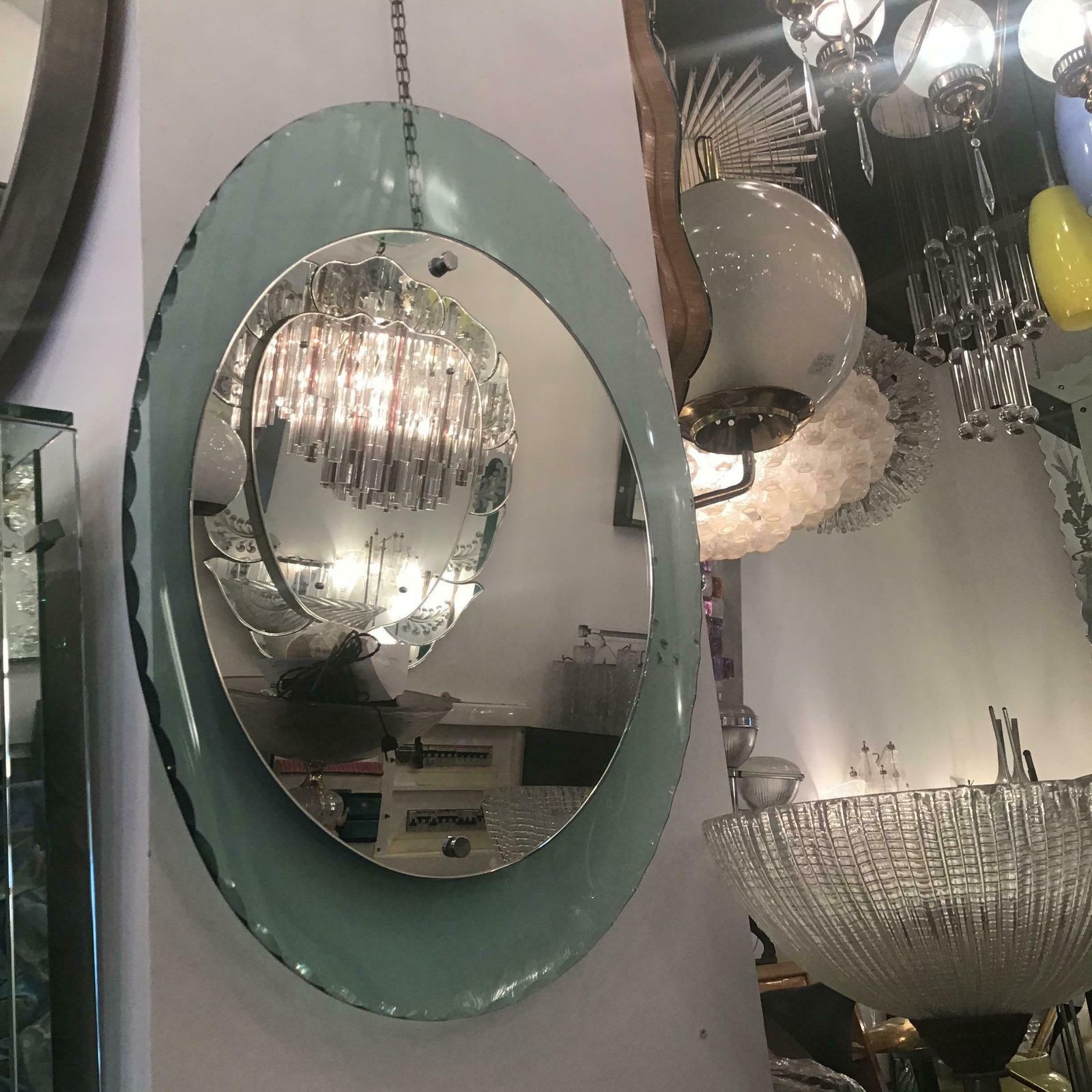 Cristal Arte Mirror Glass Metal Crome Iron, 1950, Italy photo vinterior