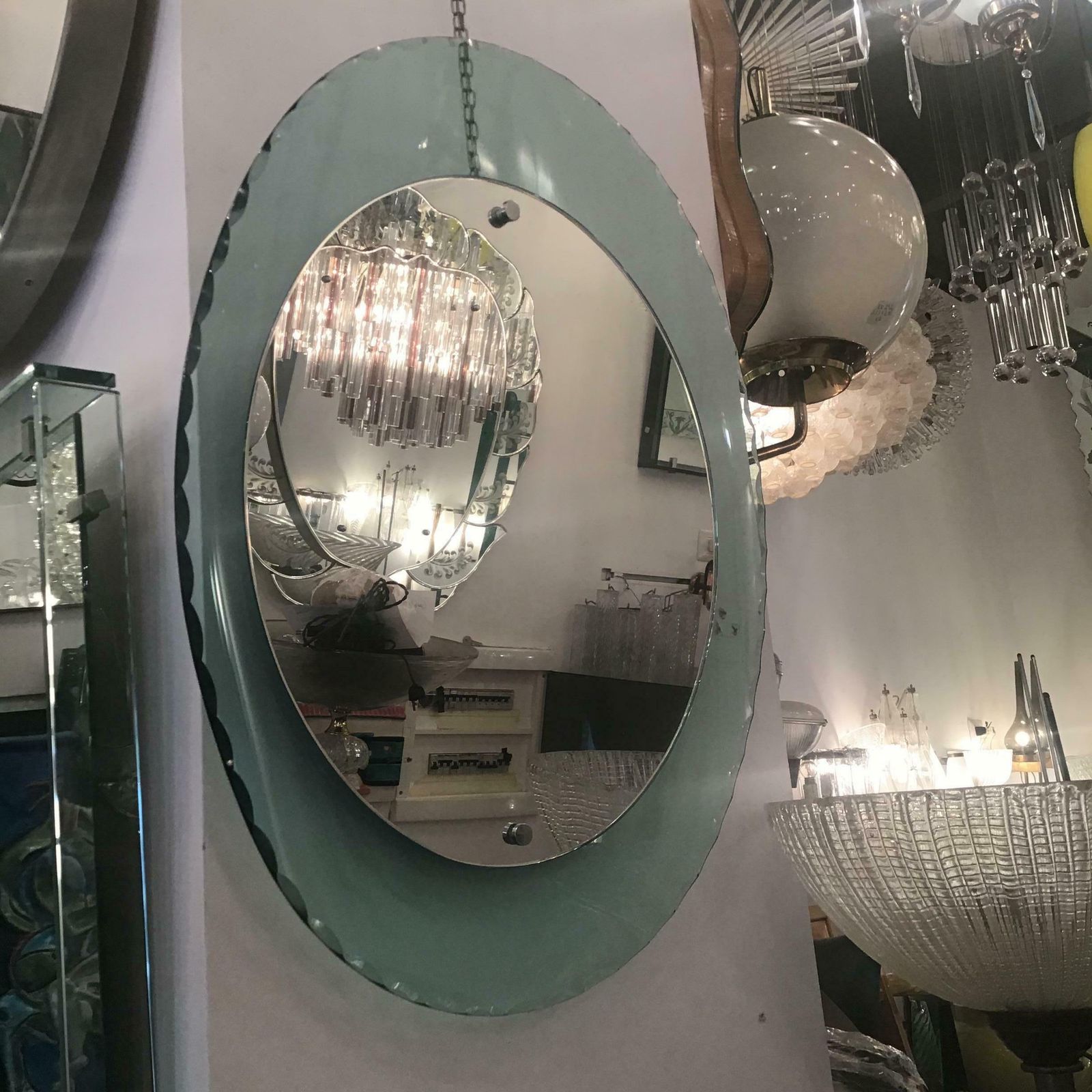 photo vintage Cristal Arte Mirror Glass Metal Crome Iron, 1950, Italy