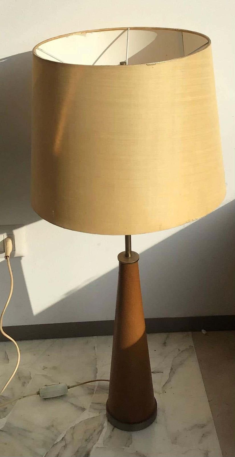 Stilnovo Style Table Lamp Metal Crome Skin Fabric Lampshade, 1950, Italy photo for sale