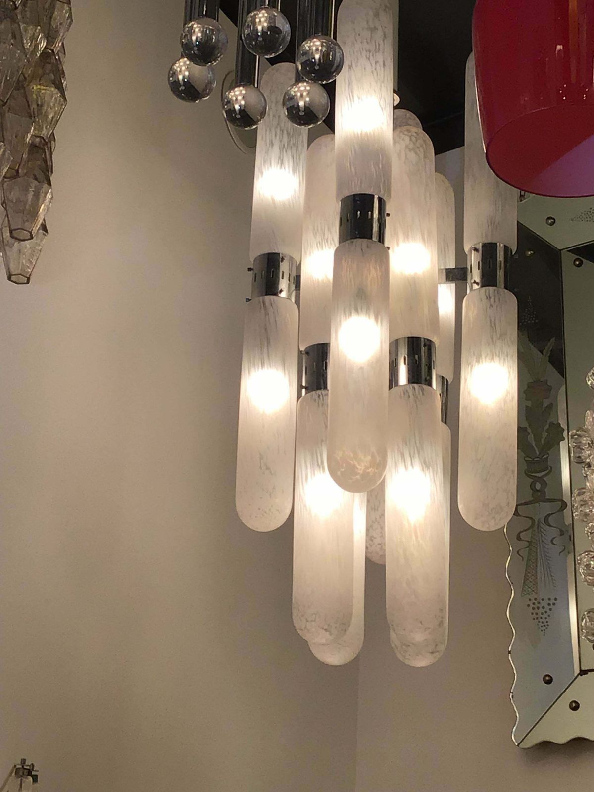photo for sale Mazzega By Aldo Nason Chandelier 16 Lights Murano Chrome Italian 1970