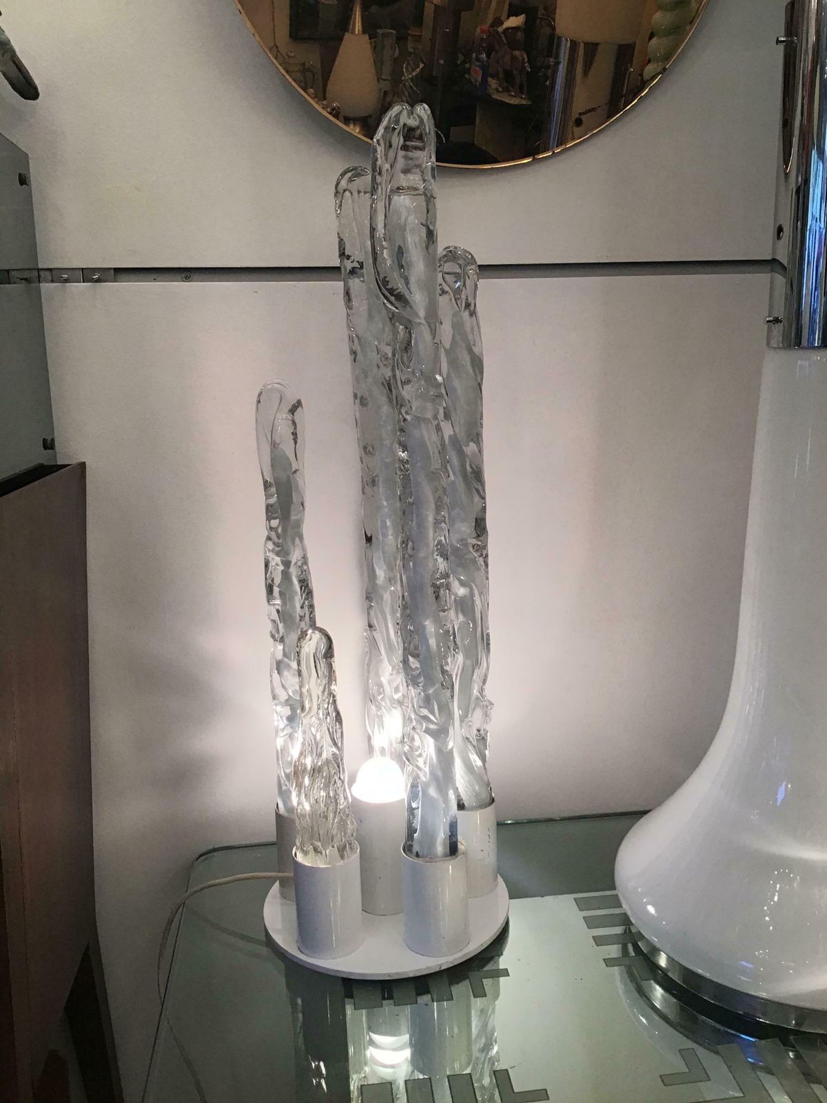 Venini “Mazzega “ Table Lamp Painted Chromed Metal Murano Glass 1955 Italy photo buy