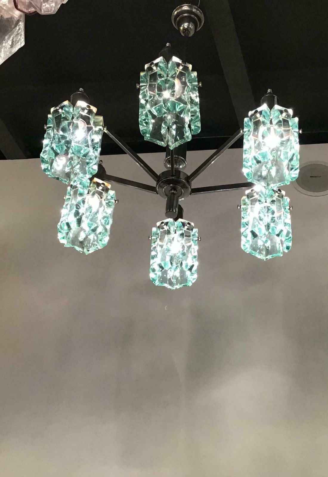 Cristal Arte Chandelier Glass Metal Crome 1950 Italy photo for sale