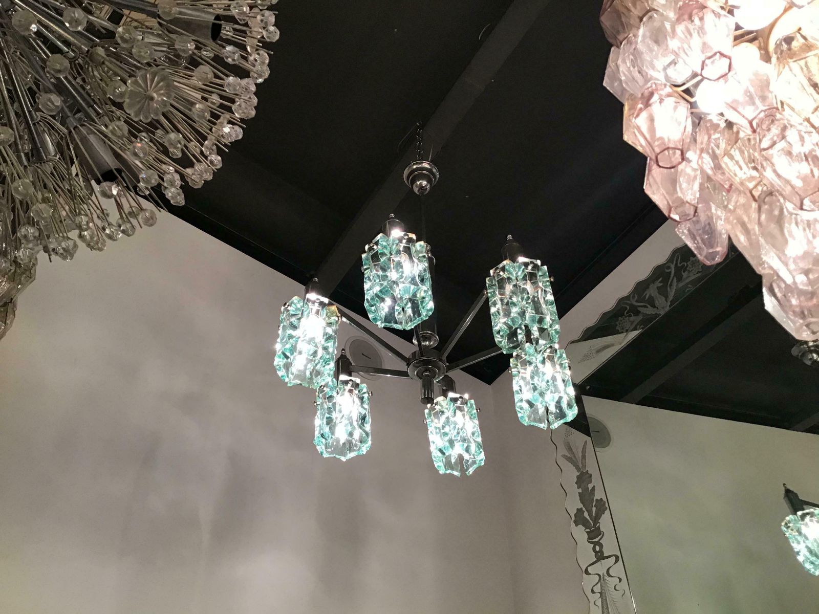 Cristal Arte Chandelier Glass Metal Crome 1950 Italy photo vinterior