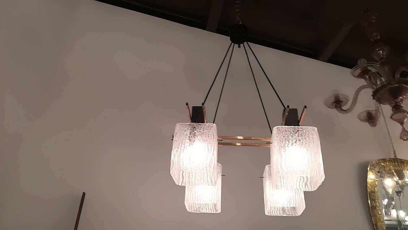Chandelier" Stile Of Stilnovo" 1950, Brass Glass photo Lighting