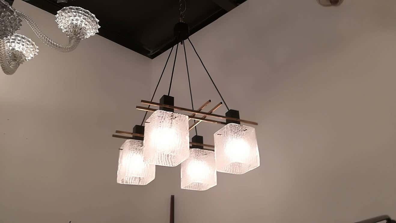 Chandelier" Stile Of Stilnovo" 1950, Brass Glass photo vinterior