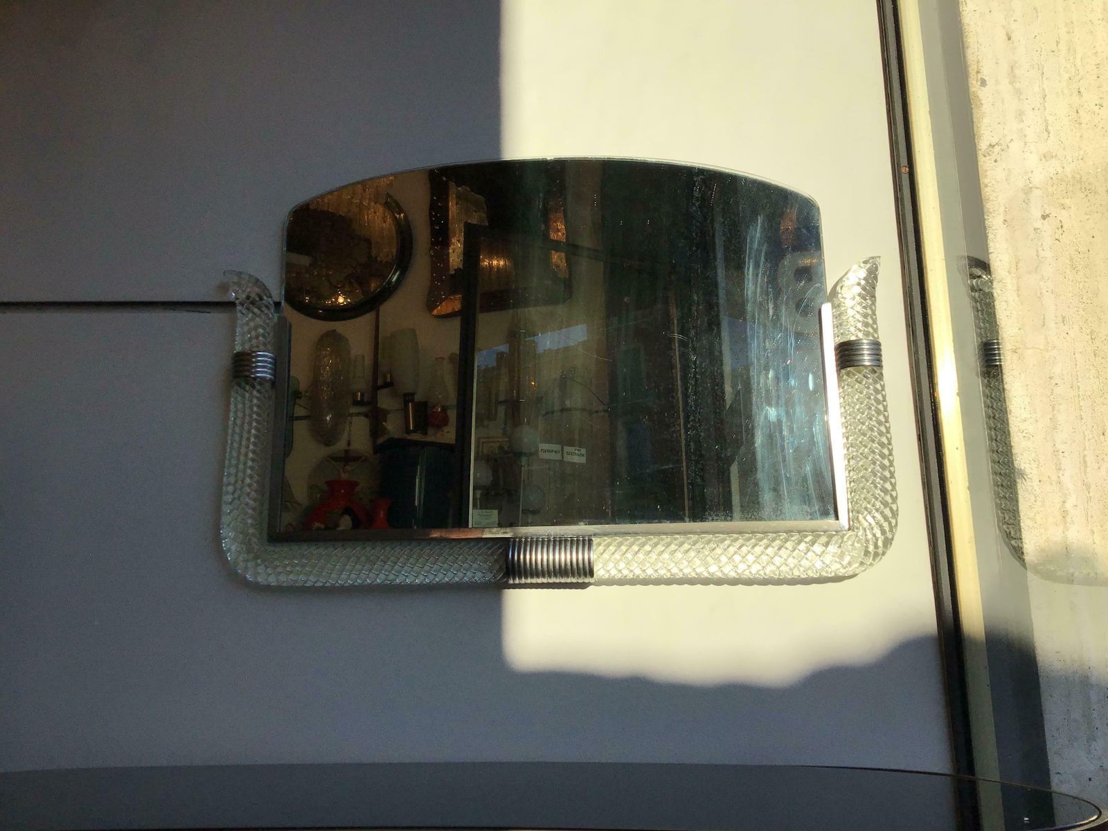 photo for sale Venini Mirror 1940 Murano Glass Metal Crome, Italy