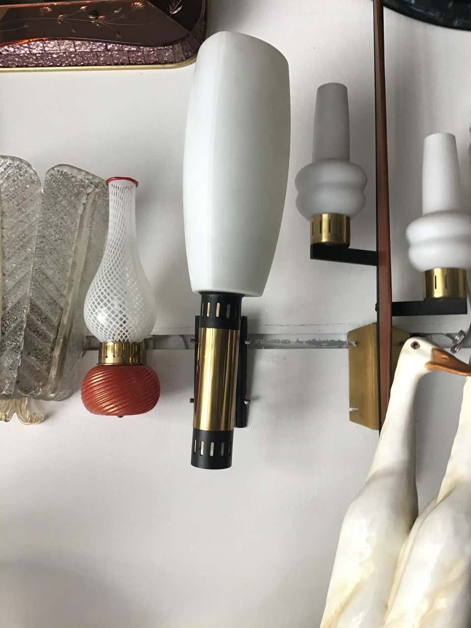 Stilnovo Style Appliqués Opaline Glass Iron Brass, 1950, Italy photo furniture