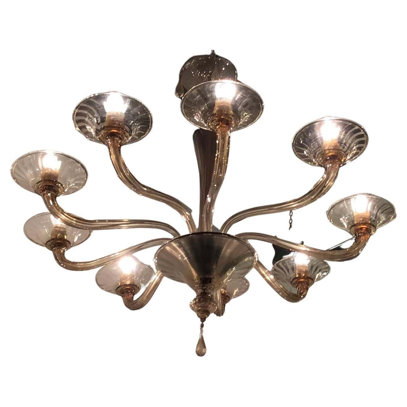 Venini Chandelier Murano Glass Iron 1940 Italy