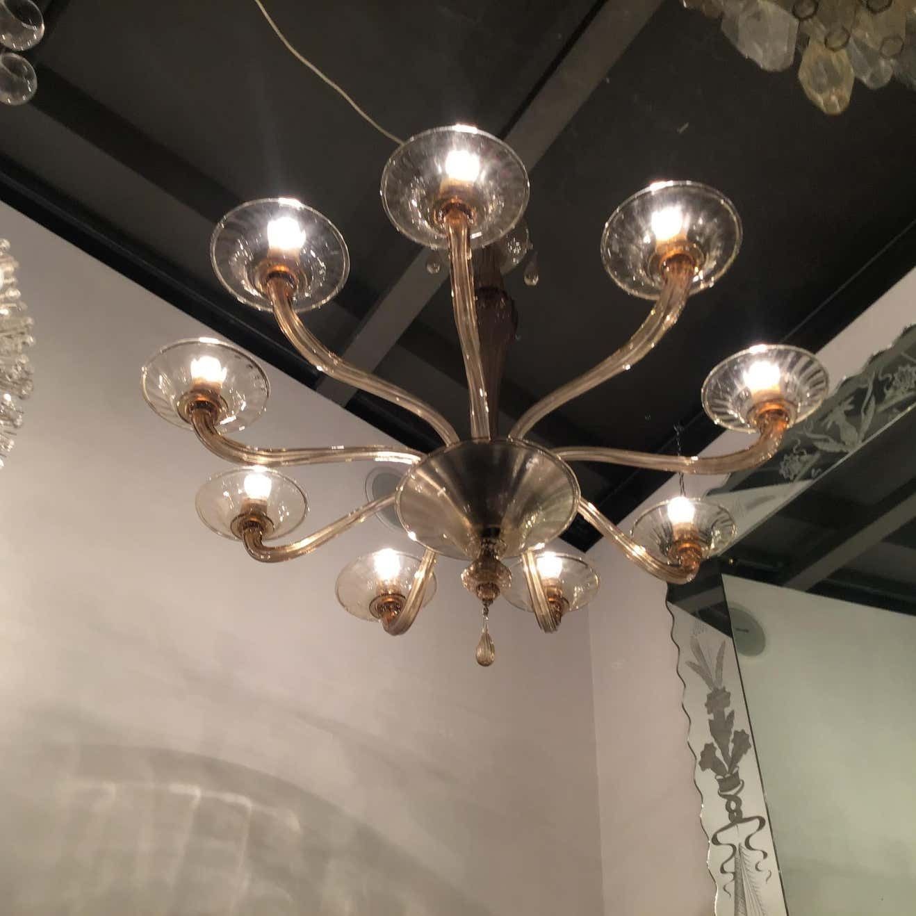 Venini Chandelier Murano Glass Iron 1940 Italy photo vinterior