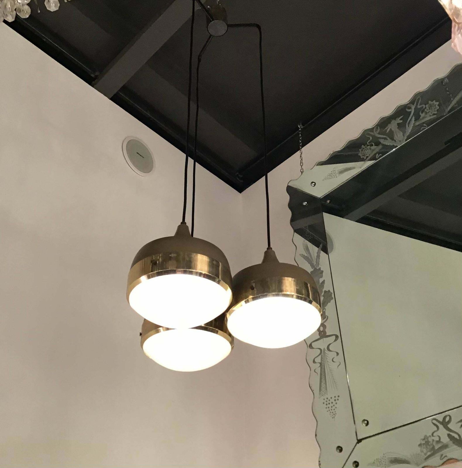 Stilnovo Style Chandelier Brass Glass Metal, 1960, Italy photo 4068.0
