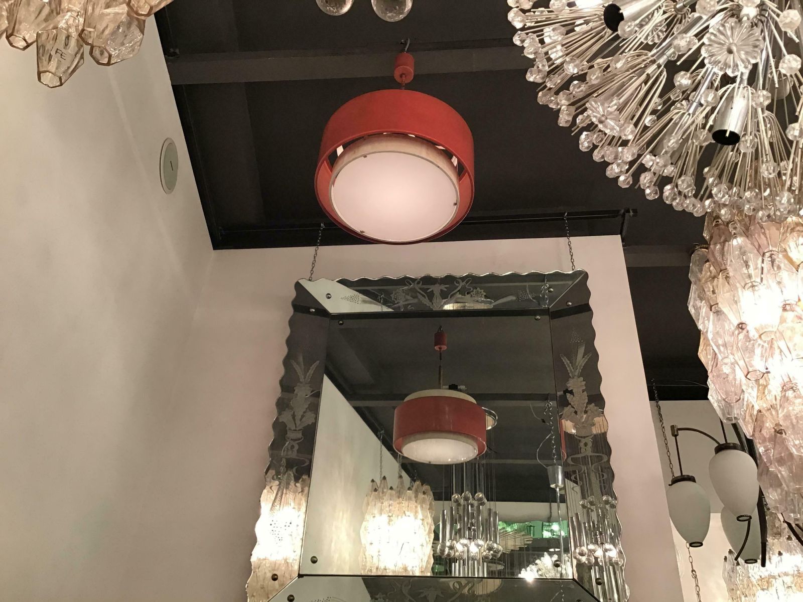 Stilnovo Chandelier Painted Metal Glass, 1955, Italy photo buy