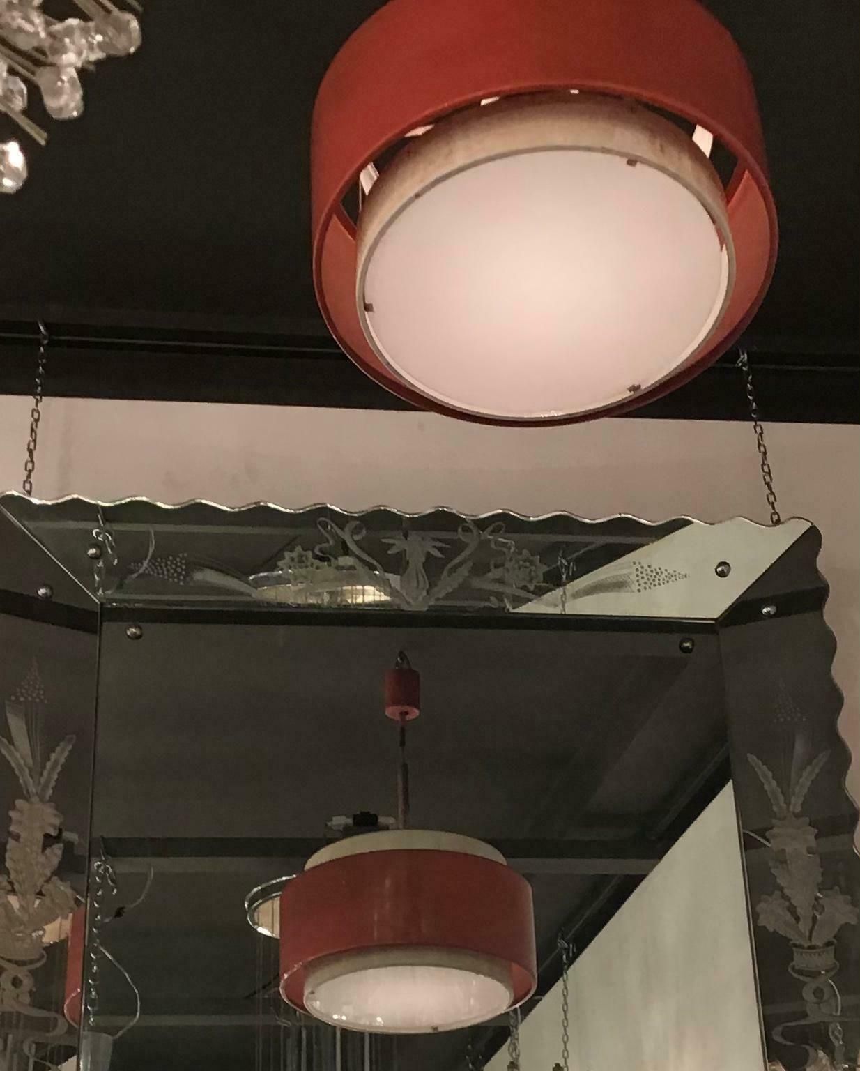 Stilnovo Chandelier Painted Metal Glass, 1955, Italy photo vintage