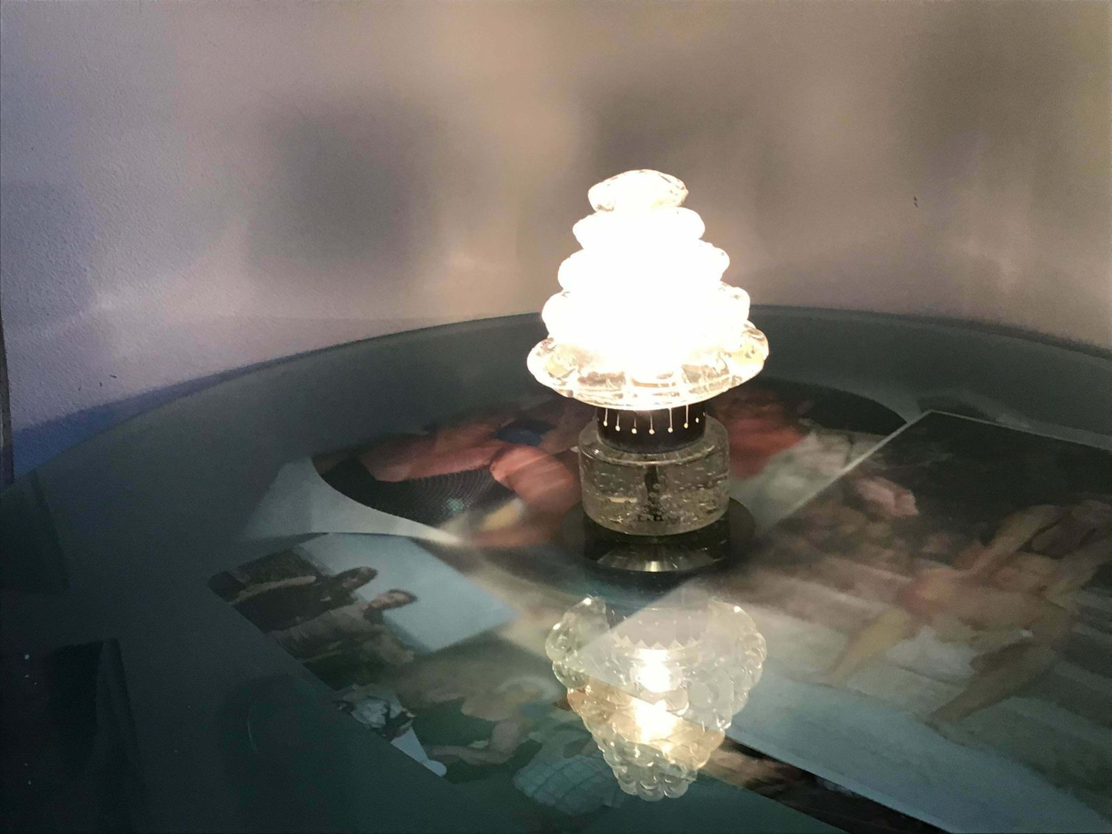 Barovier E Toso Table Lamp “Orecchiette” Murano Glass Metal Crome 1940 Italy photo vintage