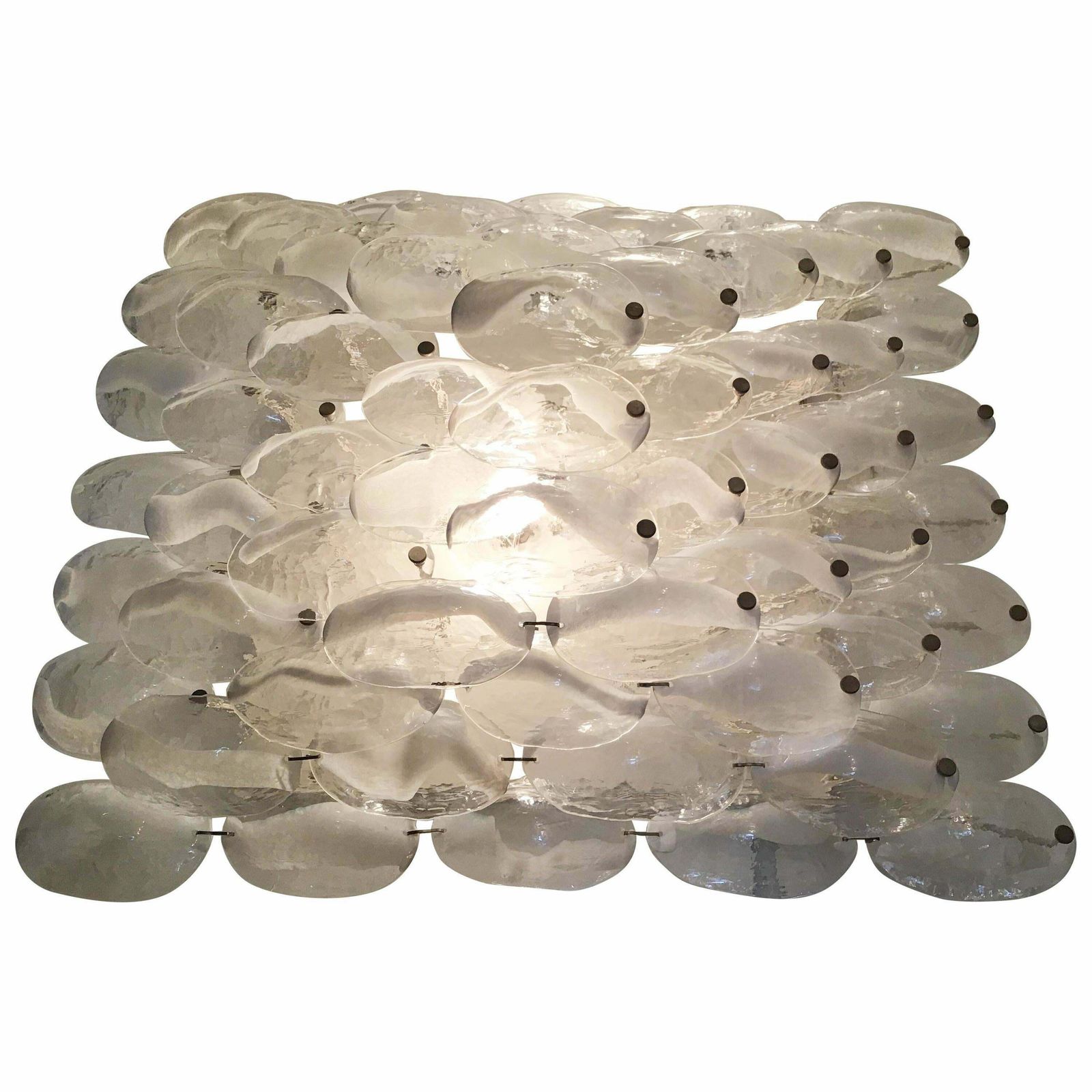 Mazzega Wall Light 1960, Murano Glass Iridescent White Transparent And Metal