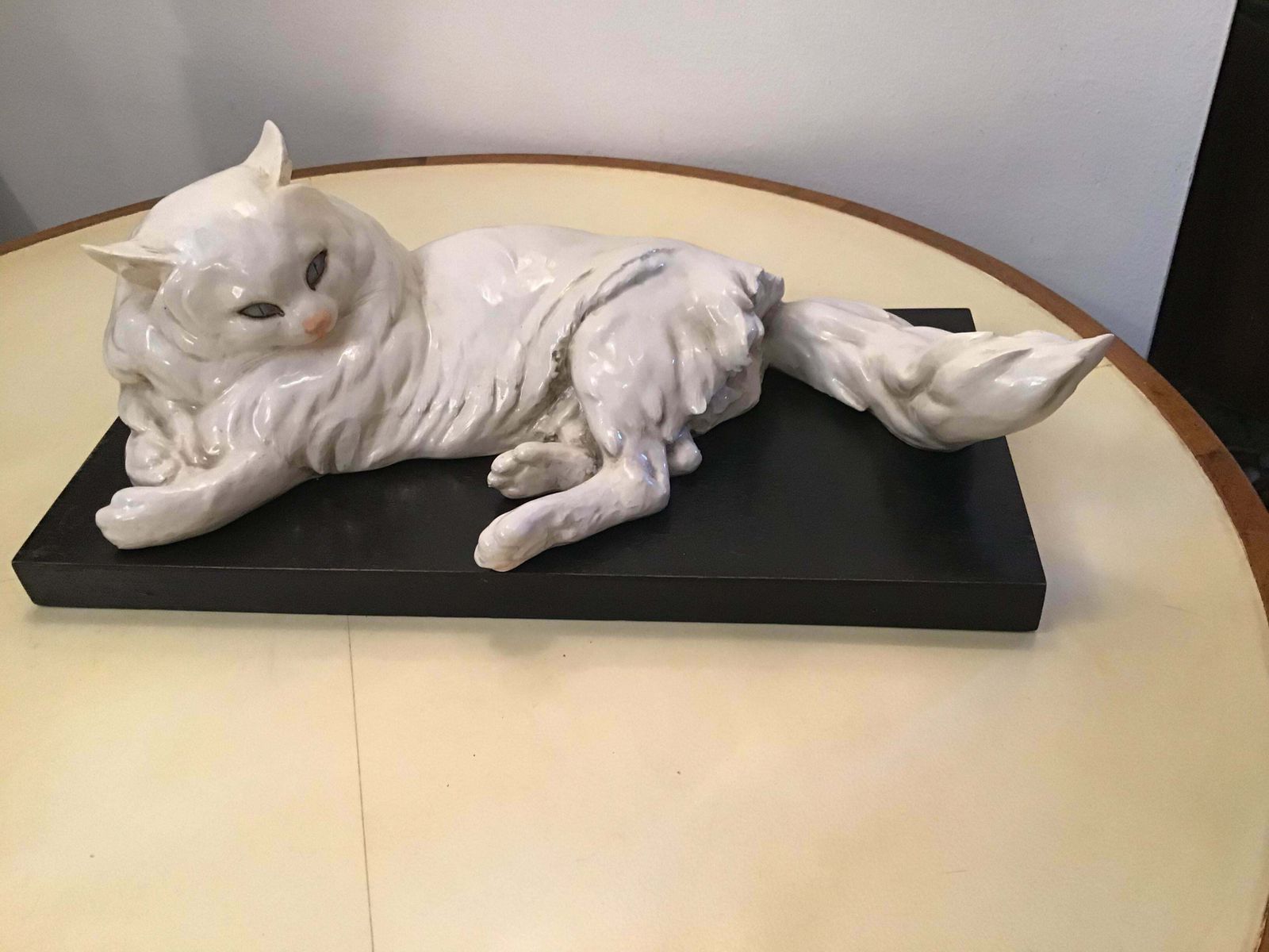 Guido Cacciapuoti Ceramic Cat Base Black Lacquered Wood 1940 photo 2713.0