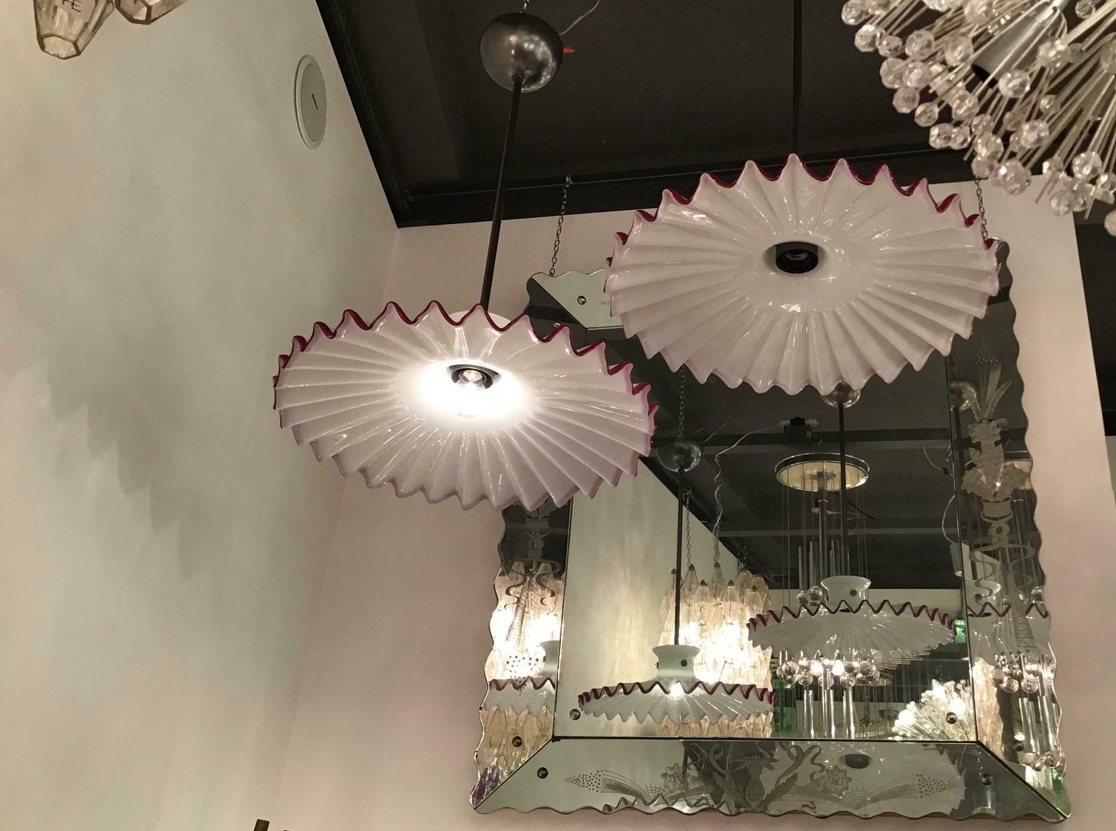 Venini “Toni Zuccheri" Couple Chandelier Murano Glass Brass, 1960, Italy photo furniture