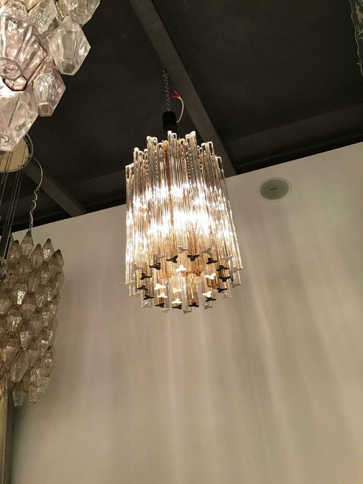 6329.0 Venini Chandelier “Triedi” Murano Glass Metal Crome Iron, 1960, Italy photo