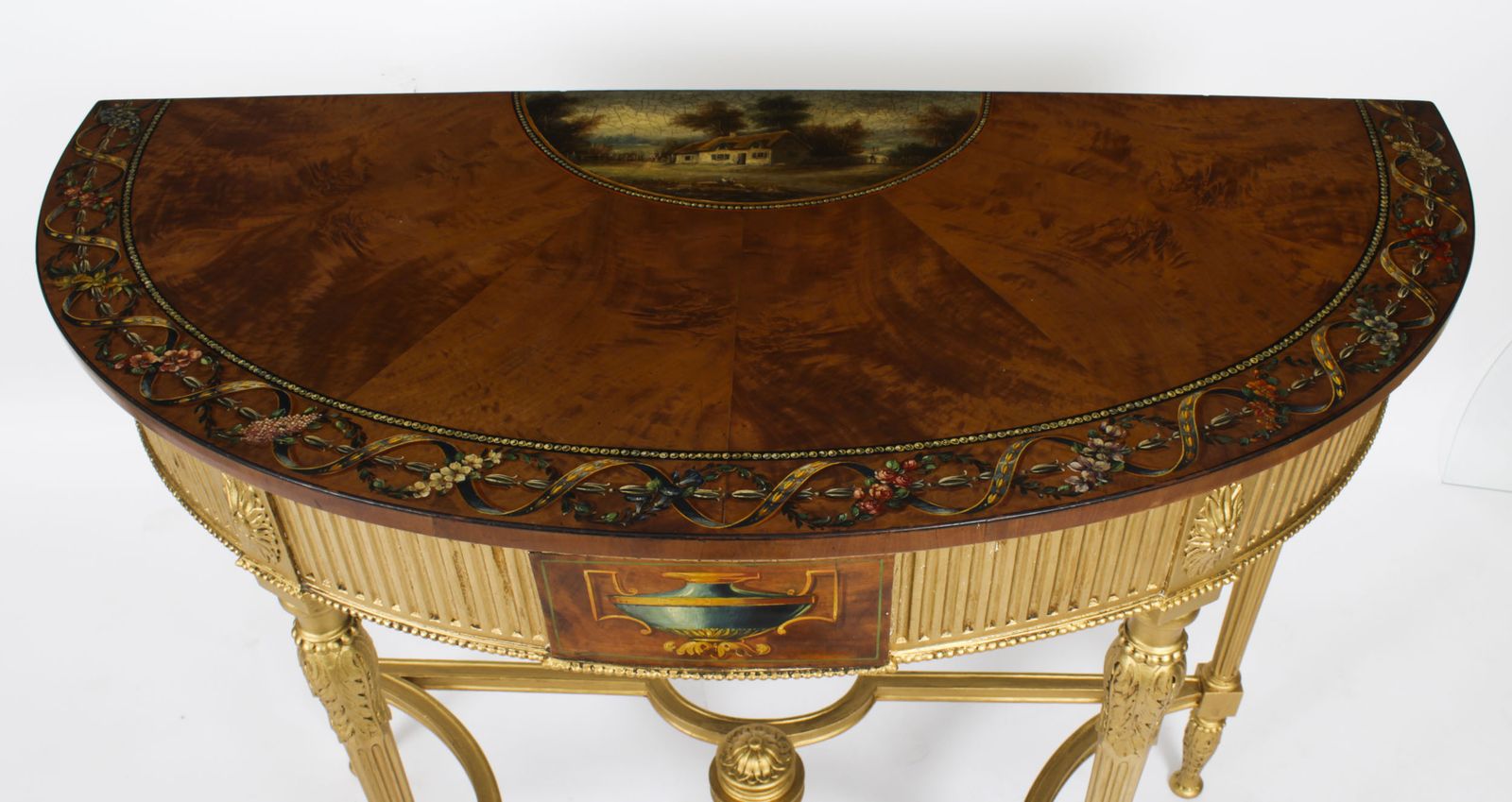 Antique Satinwood Hand Painted Demi Lune Console 19th Century photo furniture