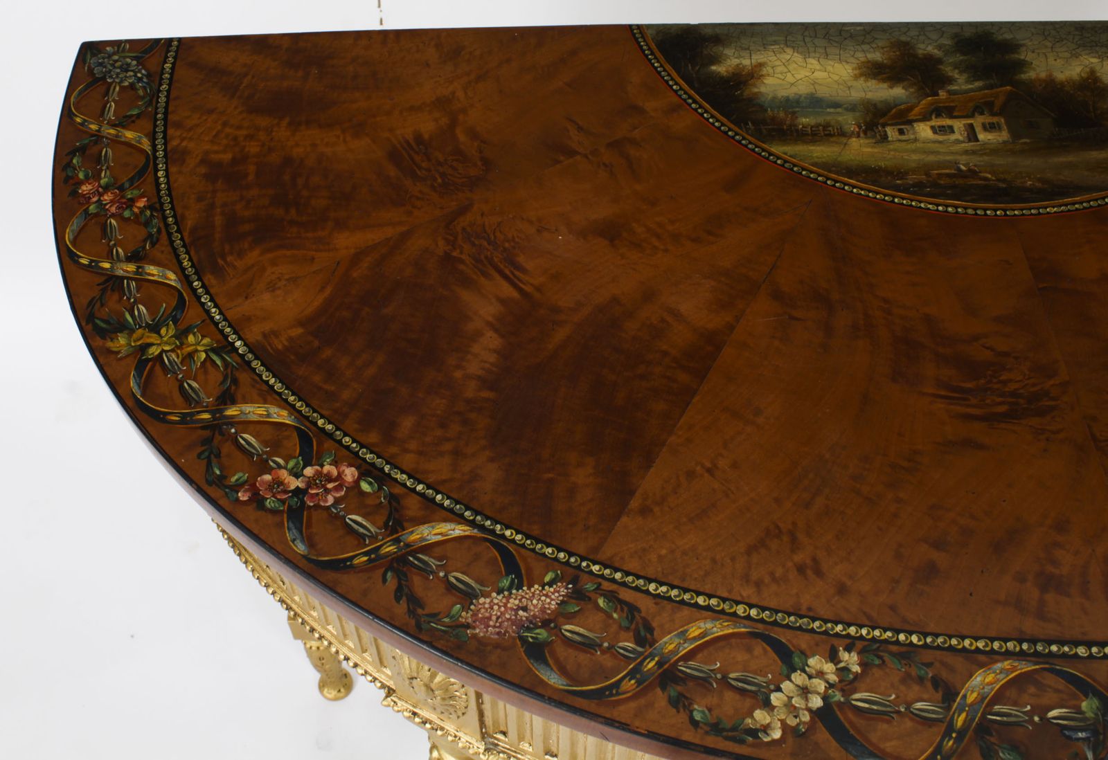 Antique Satinwood Hand Painted Demi Lune Console 19th Century photo 2850.0
