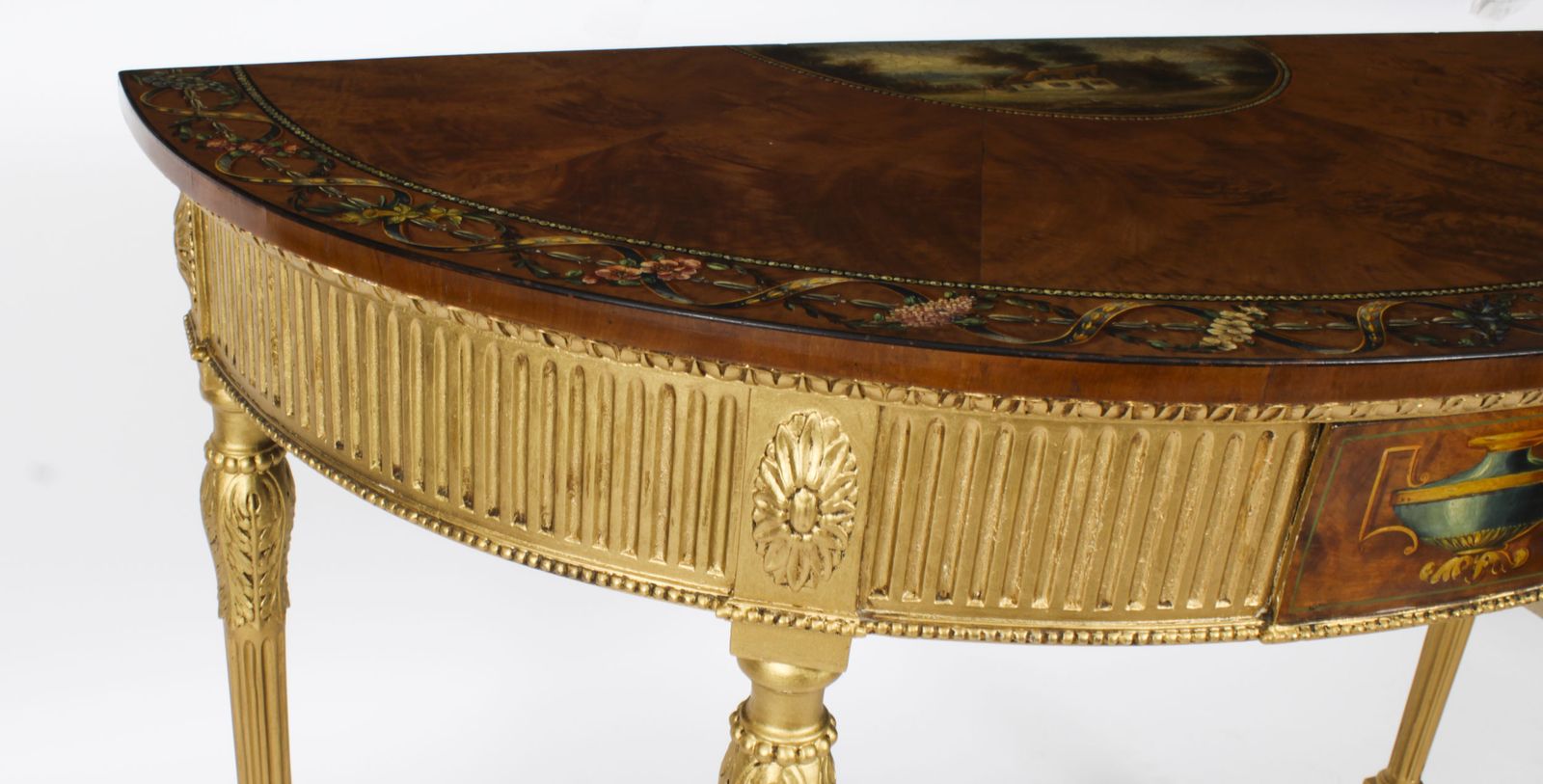 photo furniture Antique Satinwood Hand Painted Demi Lune Console 19th Century