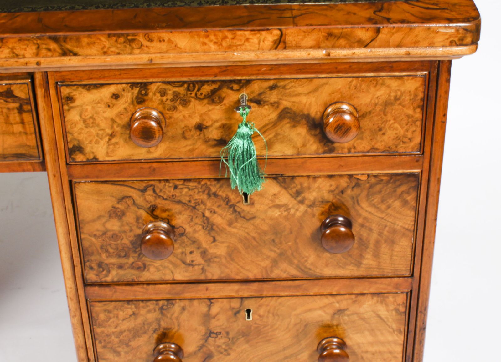photo buy Victorian Burr Walnut Partners Pedestal Desk 19th C