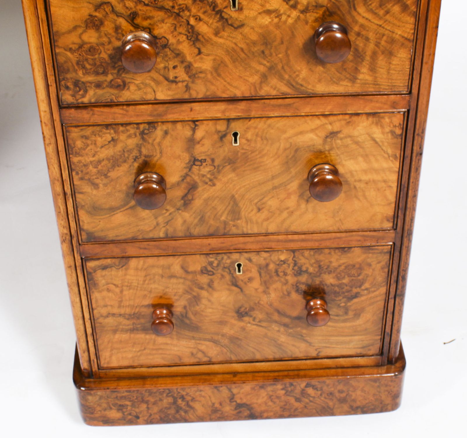 photo vintage Victorian Burr Walnut Partners Pedestal Desk 19th C