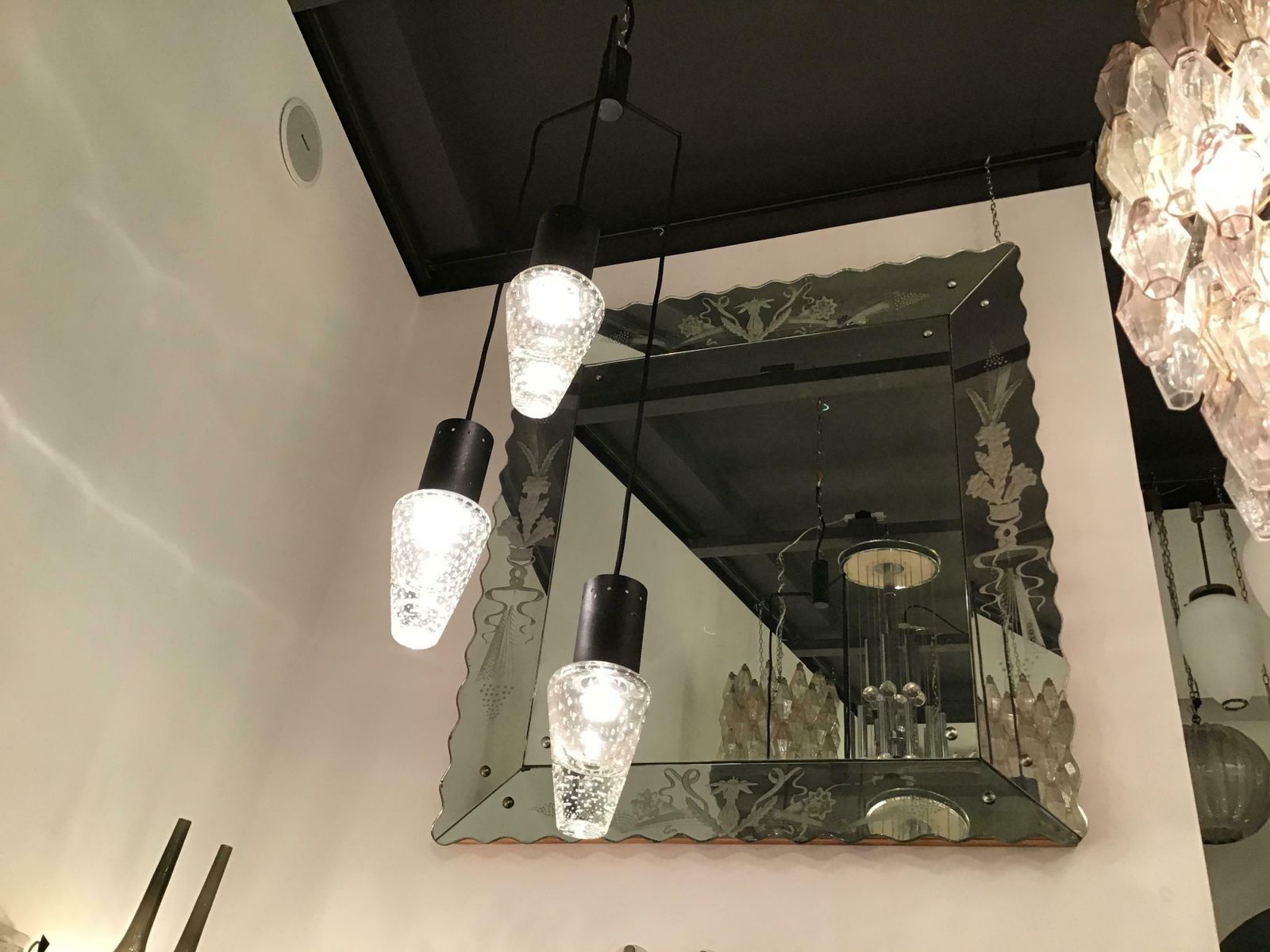 photo furniture Gino Sarfatti Seguso Chandelier Murano Glass Iron, 1955, Italy