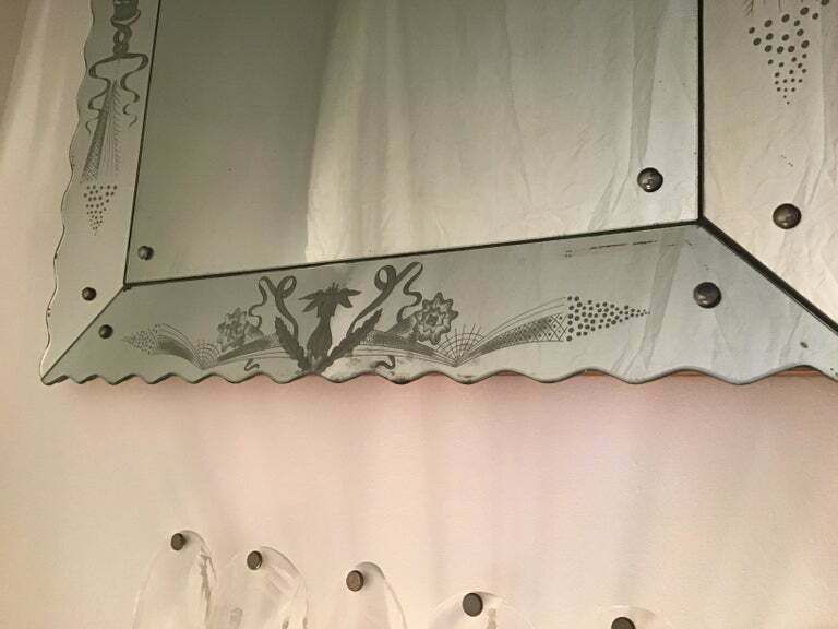 Osvaldo Borsani Wall Mirror Wood Or Mirrored Glass With Drawings, 1940 photo for sale