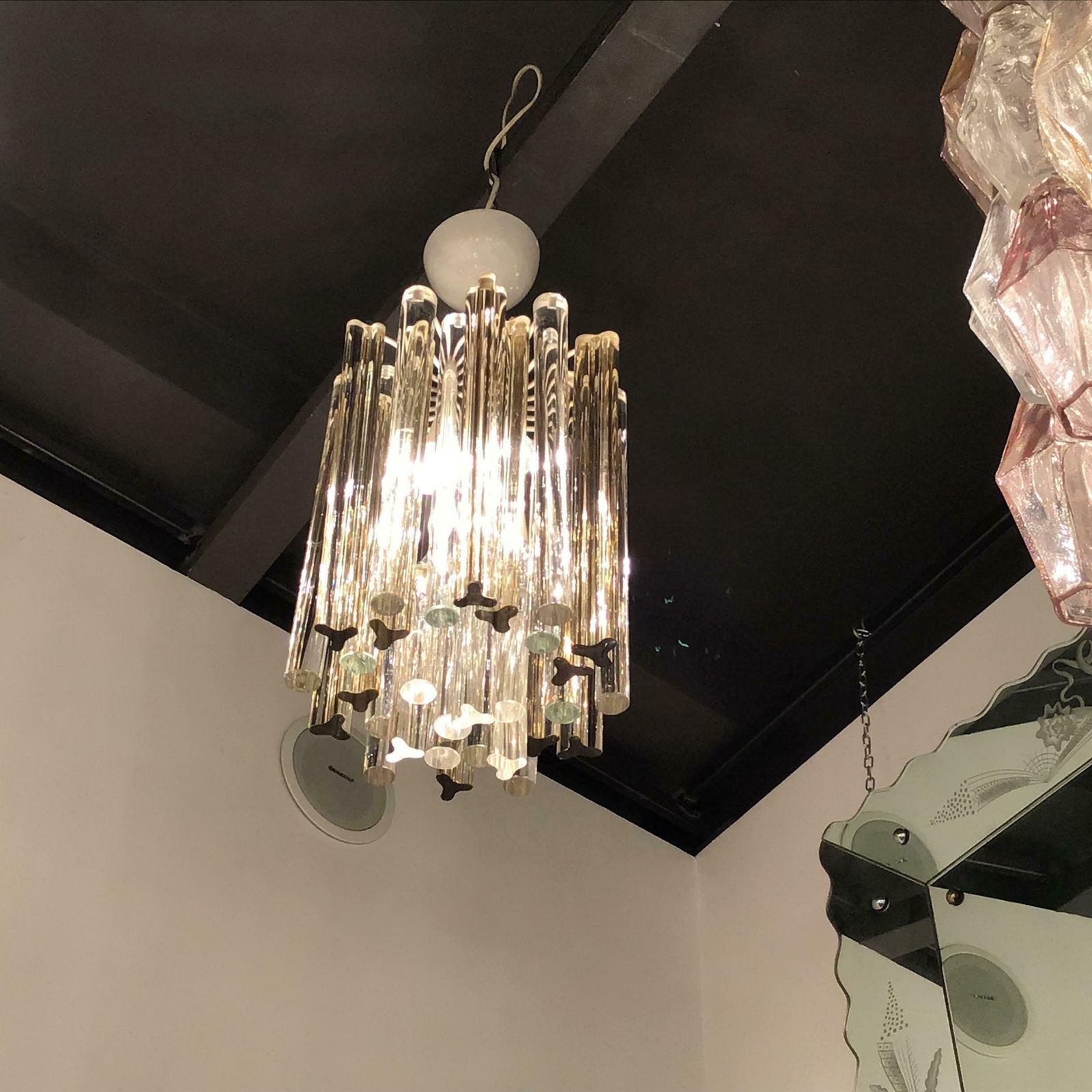 Venini Chandelier Rare Murano Glass 1955 Iron Metal Italy photo for sale