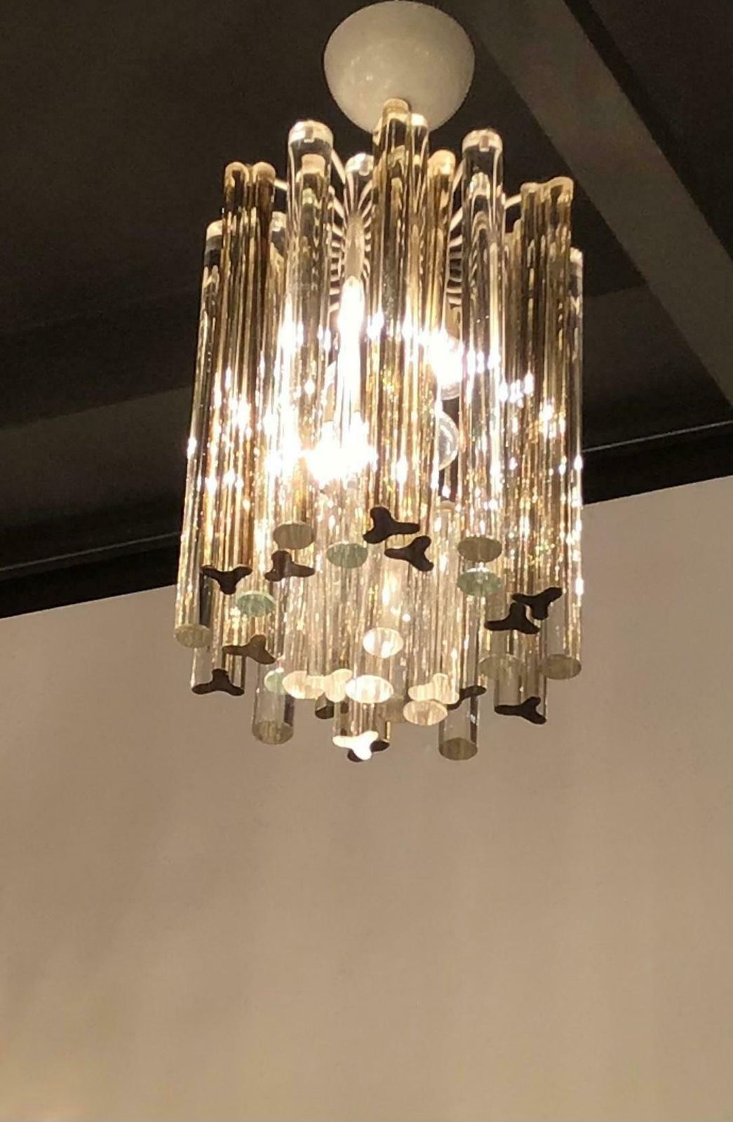 Venini Chandelier Rare Murano Glass 1955 Iron Metal Italy photo vinterior