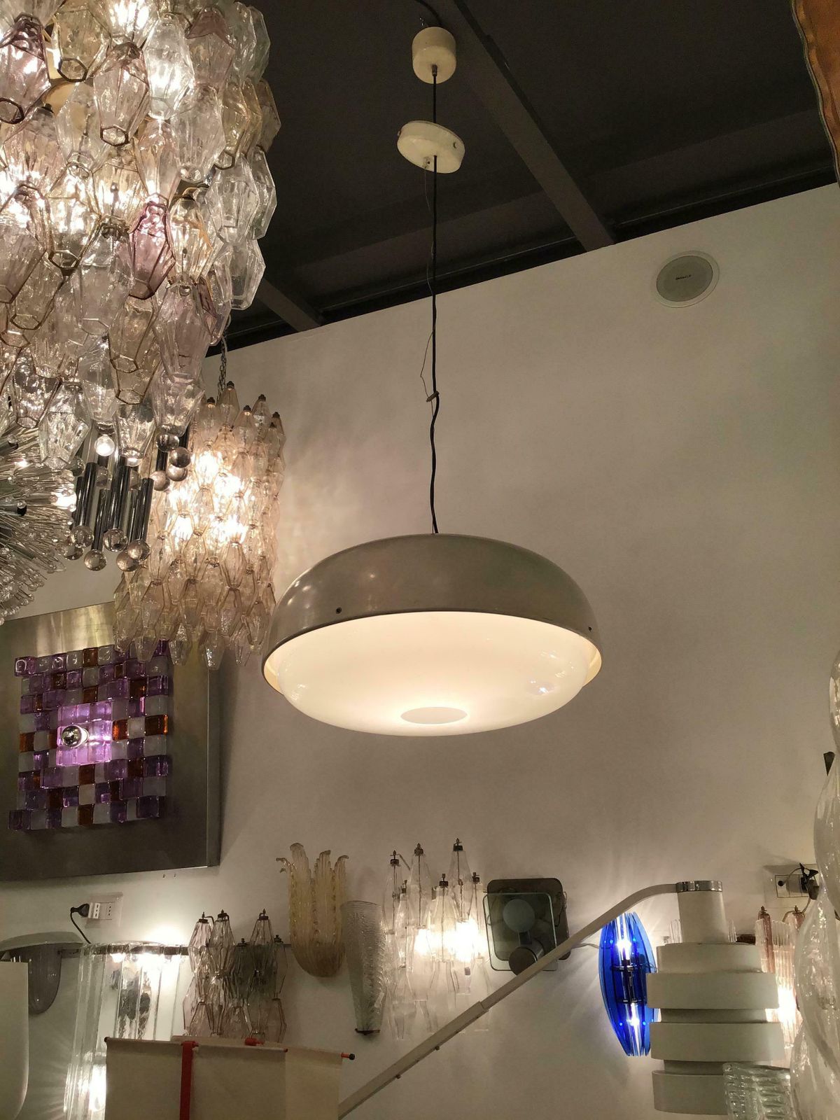 photo vinterior Stilnovo Style Chandelier Metal Plexiglas Brass Height Adjustable, 1960, Italy